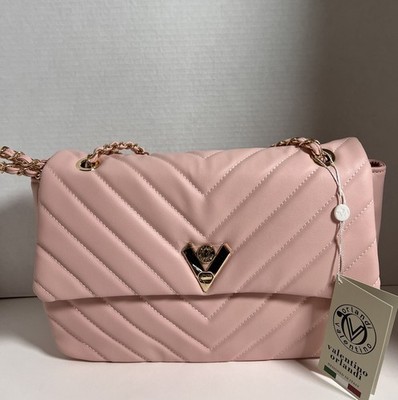 Valentino Orlandi Style Baby Pink Chevron Quilted Chain Shoulder Chevron Bag
