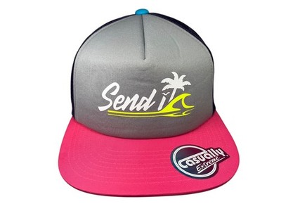SEND IT Pink/Gray/Purple CASUALLY EXTREME TRUCKER HAT Summer Golf Surf Snapback