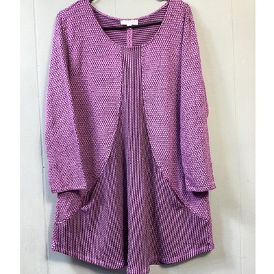 NorthStyle Womens Purple Black Honeycomb Stripe Knit Tunic Top Pockets Large L