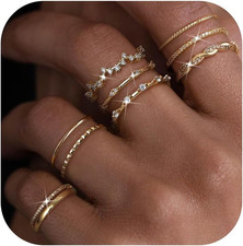 9 Pezzi Anello Donna Oro/Argento Set Anelli Mignolo Minimalista Impilabili Rings