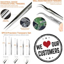Curved Stainless Steel Precision Tweezers Set