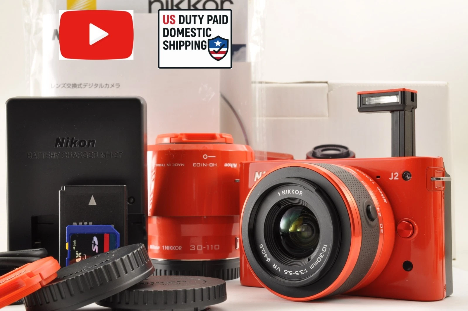 Rare! [Top Mint+] Nikon 1 J2 Orange Digital Camera W zoom Lens Kit US OR Stock image 1