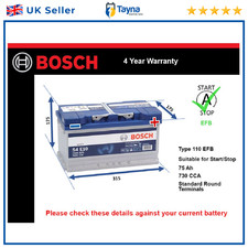 EFB Car Battery S4E10 Bosch 110 EFB 730A 75Ah 4Yr WTY 315x175x175 Start Stop