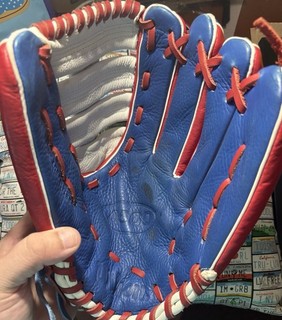 Wilson A500 12 1/2 RHT Leather Basket Web Baseball/Softball Glove Blue/Red/White