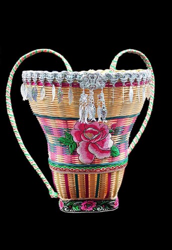 Bamboo Basket Handwoven Handcrafted Basket Vintage Floral Style Artwork Decor - Picture 5 of 10