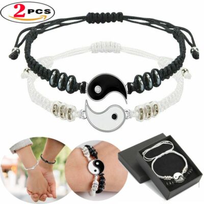 2pcs Matching Couple Bagua Yin Yang Friendship Adjustable Cord Braided  Bracelet