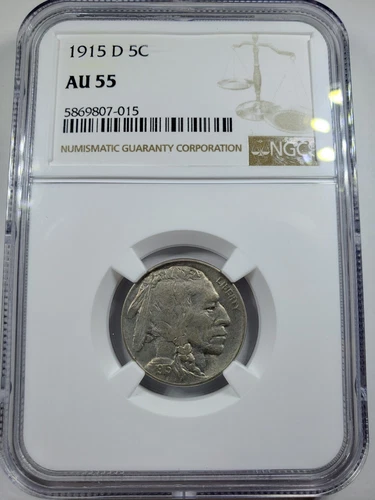 1915 D US Buffalo 5 Cent Nickel Coin NGC AU 55