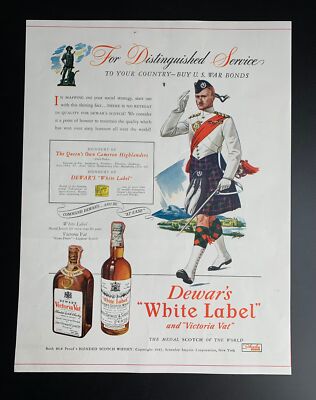 Vintage 1943 Dewar s Whiskey WW2 Print Ad