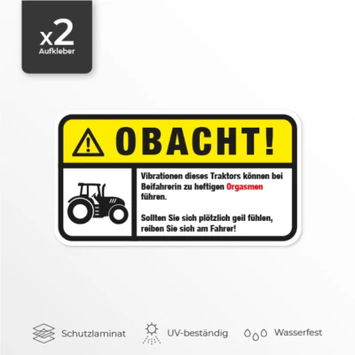 2x Fun Aufkleber "Achtung Vibration" Traktor Auto Sticker Witzig Lustig Fahrer - Bild 1 von 4