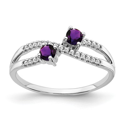 Avariah Massiv 14k Weißgold Zwei-Stein Amethyst und Diamant Ring - Ring Größe 7,0