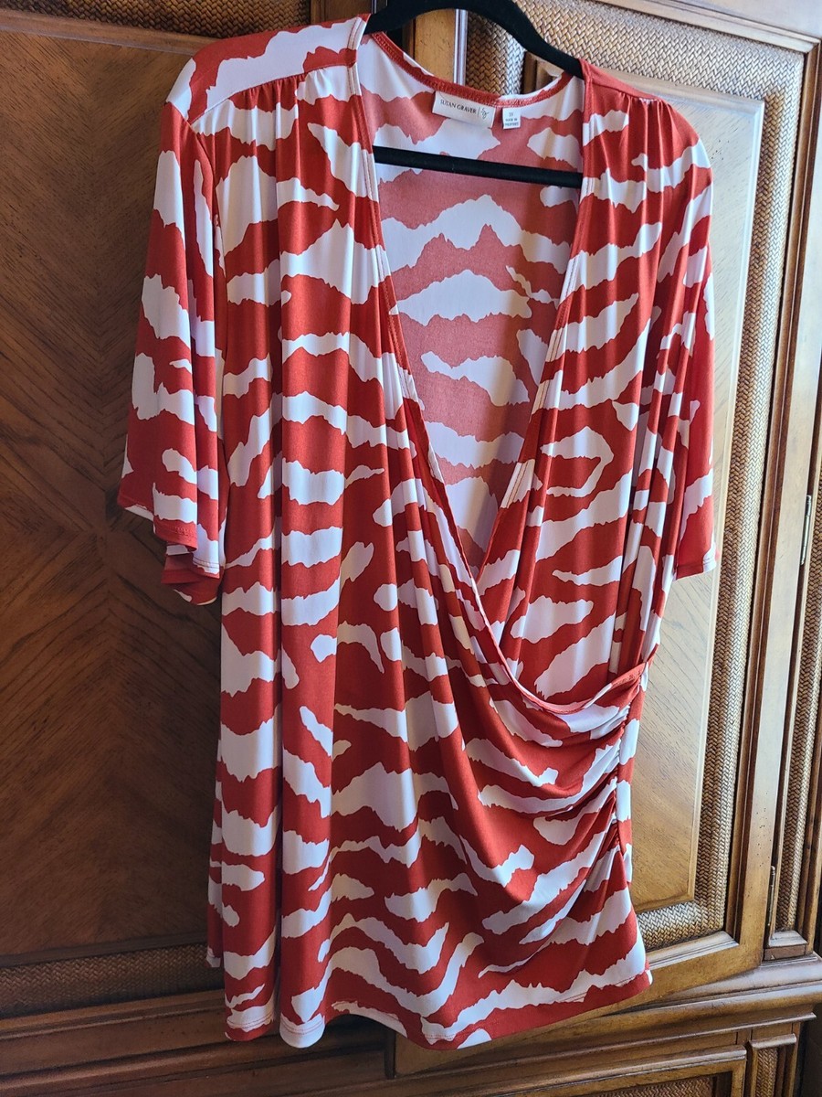 Susan Graver 3x Wrap Style Top Orange & White Animal Print