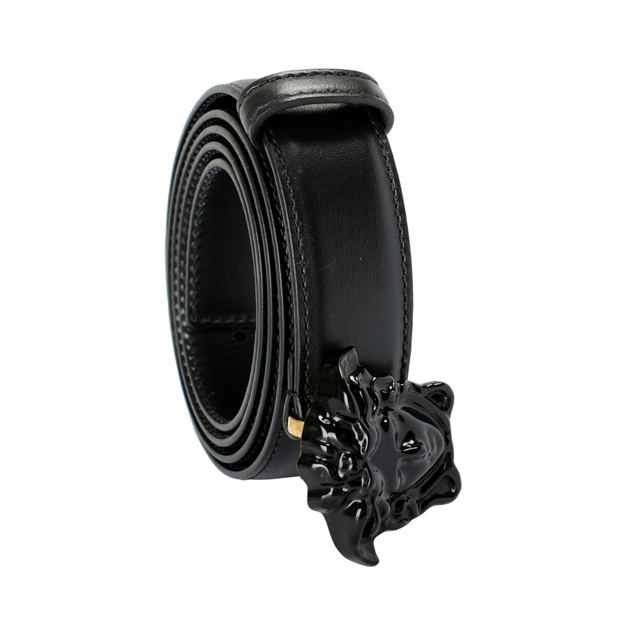 Versace Black Leather La Medusa Head Decorated Buckle Belt Versace Black Leather La Medusa Head Decorated Buckle Belt