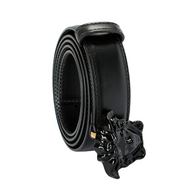 Versace Black Leather La Medusa Head Decorated Buckle Belt Size 55