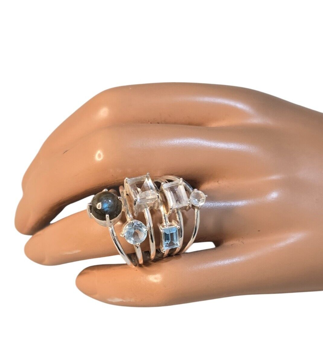 HSN Herkimer Diamond Quartz and MultiGem Sterling Silver Ring Size 9  