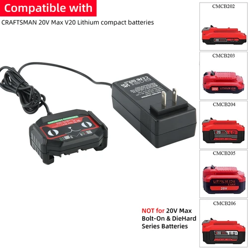 Battery Charger Replacement For Craftsman 20V MAX V20 Series Li-ion Battery - Picture 2 of 11
