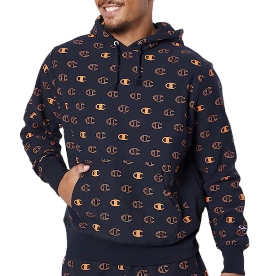 Navy Champion Pullover Orange Hooded Sweatshirt Champion Sweater