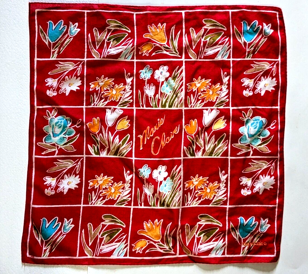 小物 Mid-Century French Cotton Scarf Vintage France Marie Claire Logo Square Scarf 18
