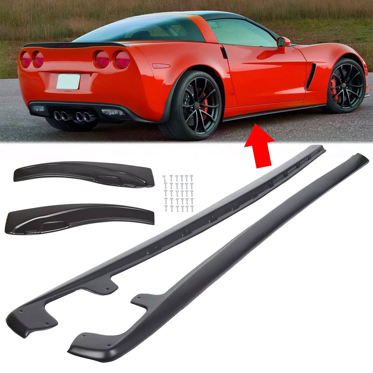 ZR1 Style ABS Side Skirts Rocker Panels Mud Flaps For Corvette C6