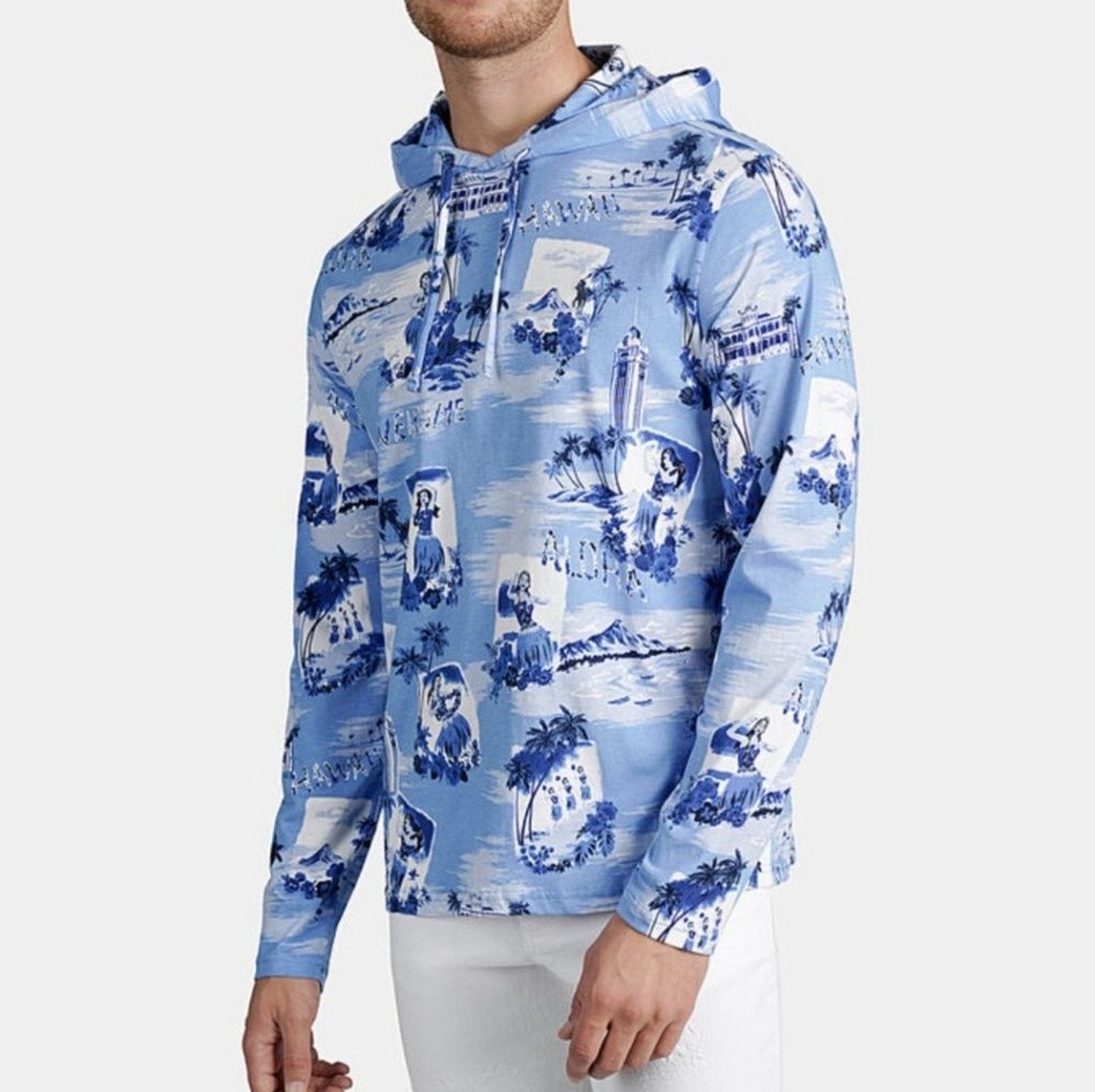 【POLO RALPH LAUREN】Tropical-Print フーディー Tシャツ Polo Ralph Lauren Men's XL Hawaiian Tropical print Blue +