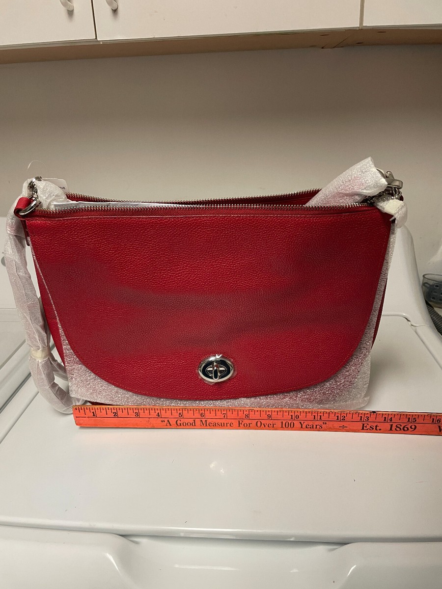 Coach - $450 NWOT Pebbled Leather Turnlock Hobo Bag RED 24771 | eBay