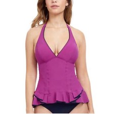 NWT Profile by Gottex Women's Belle Curve V-Neck Halter Swim Tankini Top S:6-16