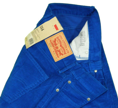 Levi's Corduroy Jeans 514 Straight Vivid Blue Tag 31x32 measured Size 30x32