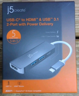 j5create, USB-C to HDMI & USB 3.1 2-Port with Power Delivery, JCD371