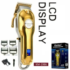 Kemei 1986 All-metal Professional Cordless Hair Clipper Trimmer Barber US - Gold
