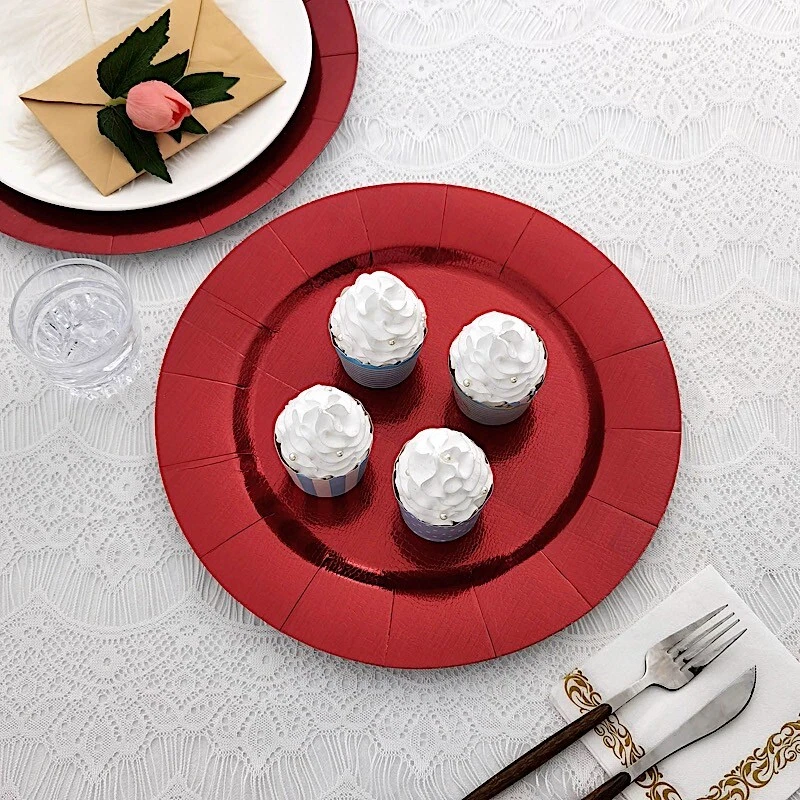 PLATOS CARGADOR PAPEL DESECHABLES ROJOS 10 redondos 13" boda fiesta eventos suministros Foto 3 de 4