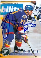 Jamal Mayers autographed Hockey Card (St. Louis Blues) 1997 Donruss #223