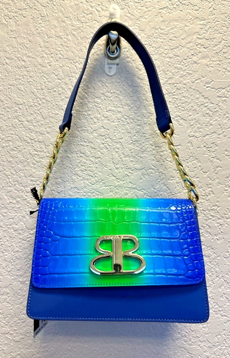 Tosca Blu Crocodile Embossed Leather Women Shoulder Bag Blue Green Made in Italy