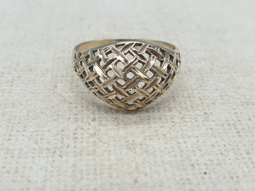 Vintage 9ct Yellow Gold Dome Ring 9K Sparkly Diamond Cut UK P Hallmark 1991 2.2g - 第 2/9 張圖片