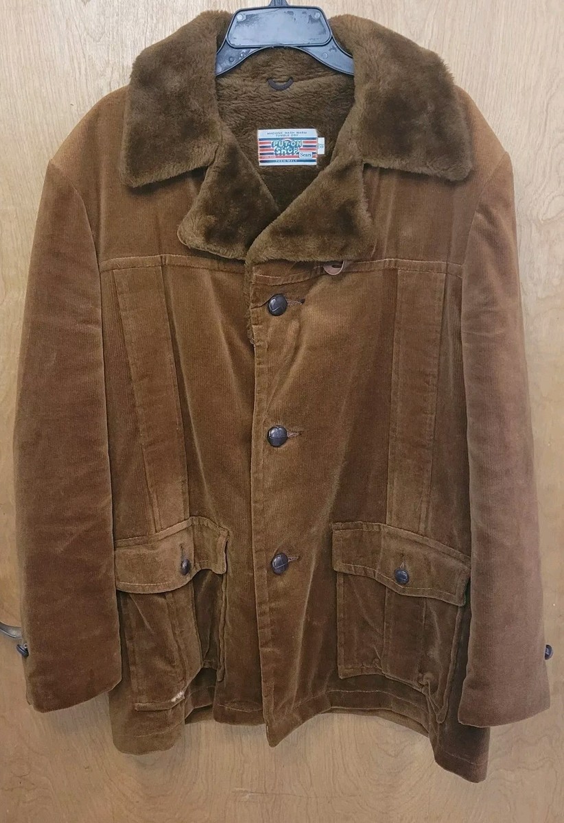 VTG 70s Sears Put On Shop Corduroy Faux Fur Lined Jacket Teen Male