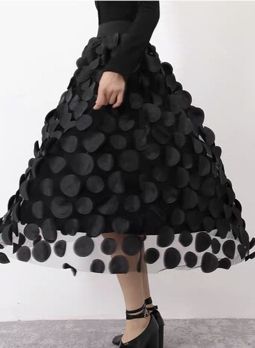 Womens 3D Polka Dot Mesh Skirt High Waist A Line Fashion Party Long Tulle Dress - Bild 6 von 17
