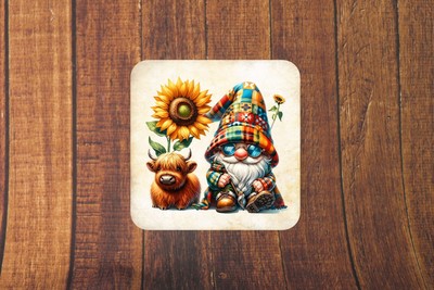 Gonk Lovers Untersetzer - Sonnenblume mit Hochlandkuh - tolles Geschenkset 1, 2 oder 4