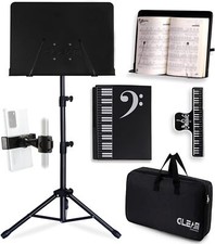 Sheet Music Stand - Full Metal with Carrying Bag, Phone Holder, Sheet Music Fold