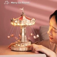 ROKR LED DIY 3D Wooden Puzzles Flying Chair Music Box Mechanical Model for Adult