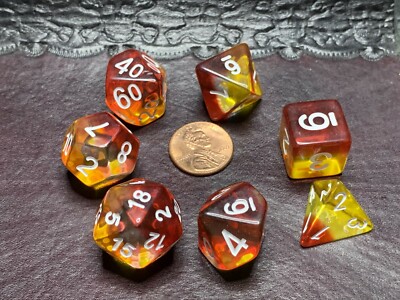 Standard Polyhedral 7 Die Dice Set - Transparent Two-layer Red & Yellow w/ White