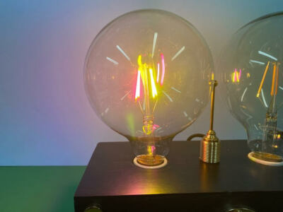 LED Light Bulb PINK PURPLE BLUE YELLOW FILAMENT GLOBE Glitterville NEW EM1929