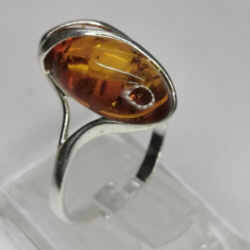 925 Sterling Silver & Genuine Baltic Amber Adjustable Ring - Picture 3 of 12