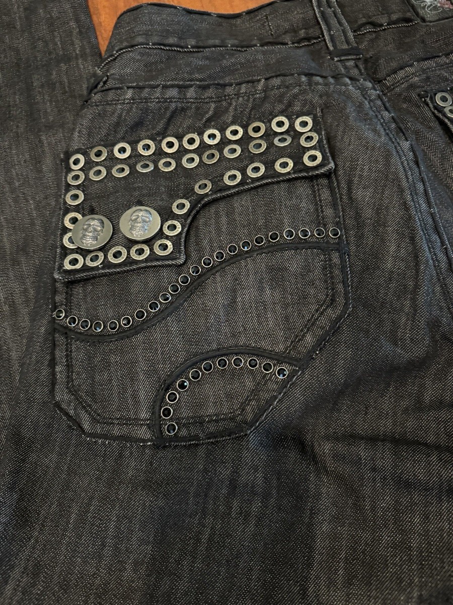 Laguna Beach Jeans Co, Men's Black Rhinestone & Skull Pants, Size
