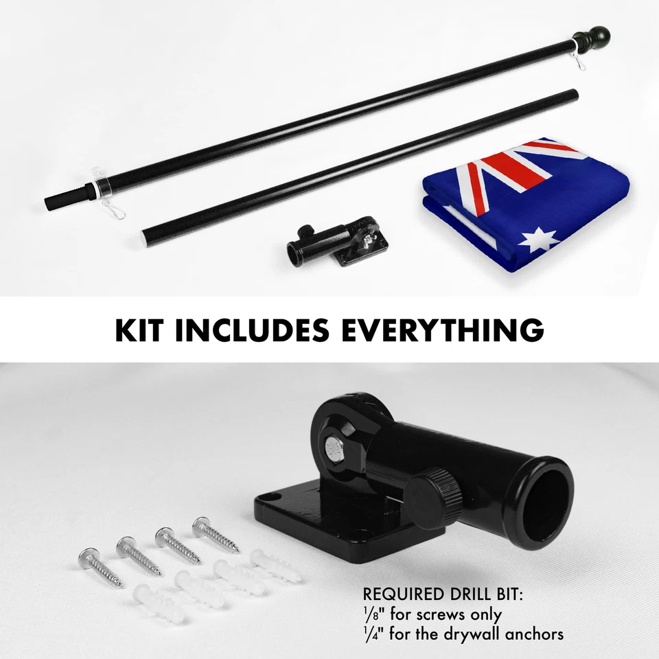 NUEVO G128 Juego de Bandera y Asta de Bandera de Australia, 6FT Poste Negro y 3x5FT 150D Bandera Foto 2 de 4