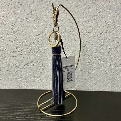 Brahmin NAVY ALL OVER OSTRICH Genuine Leather Lg. Tassel Key Ring Purse Charm - Picture 2 of 8