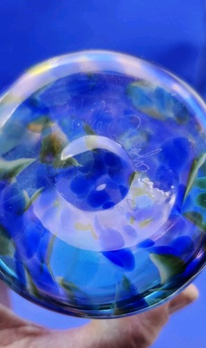 Fantastic Artist Signed Multicolored Hand Blown Tumbler Blue Yellow Aqua - Picture 5 of 5