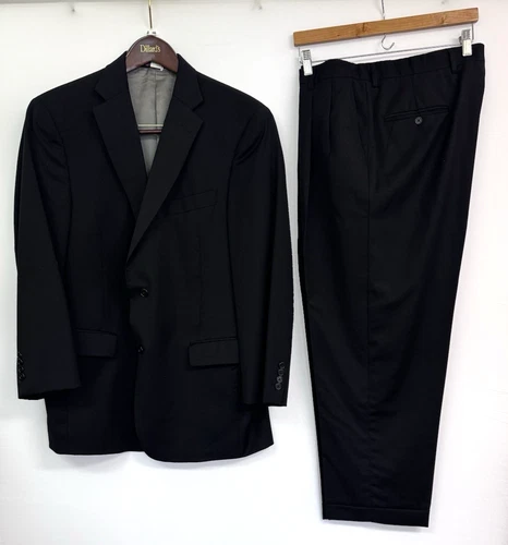 HART SCHAFFNER MARX MENS BLACK WOOL DRESS SUIT COAT 43R AND PANTS 36 x 27