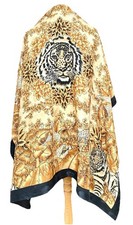 Jacquard Square Scarf Safari Animal Print Tiger Leopard Tropical Leaf A122