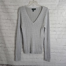 Lauren Ralph Lauren vtg metalic silk blend cable knit sweater sz xL silver