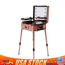 22" Rolling Makeup Case W/ Mirror  LED Light Cosmetic Box Trolley Organizer