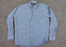 Saks Fifth Avenue Shirt Mens XL Blue White Gingham Check Linen Long Sleeve