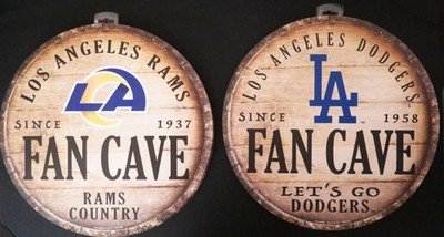 TWO (2) LOS ANGELES MANCAVE CLASSIC HARD WOOD SIGNS FROM WINCRAFT
